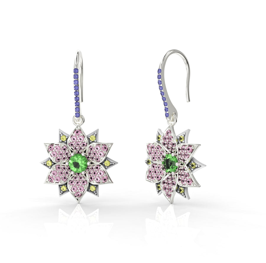 1 amaryllis hanging gold earrings studded with crystal stones