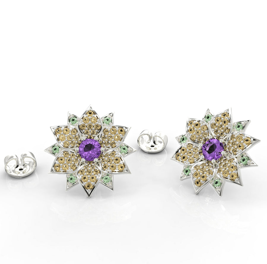 1 Amaryllis gold earrings studded with crystal stones