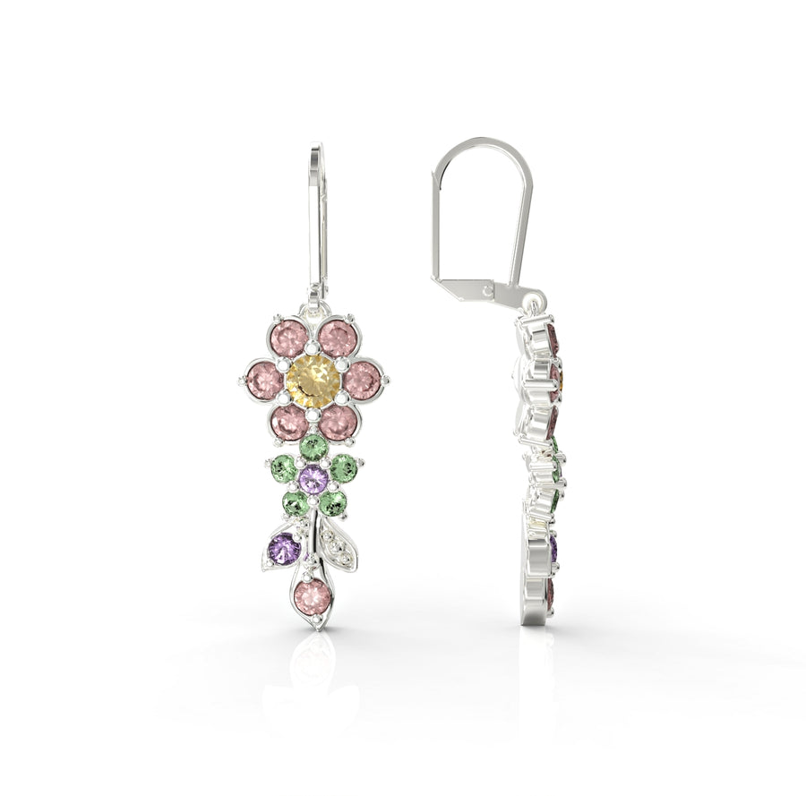 1 gold earrings medium flowering branch studded with crystal stones