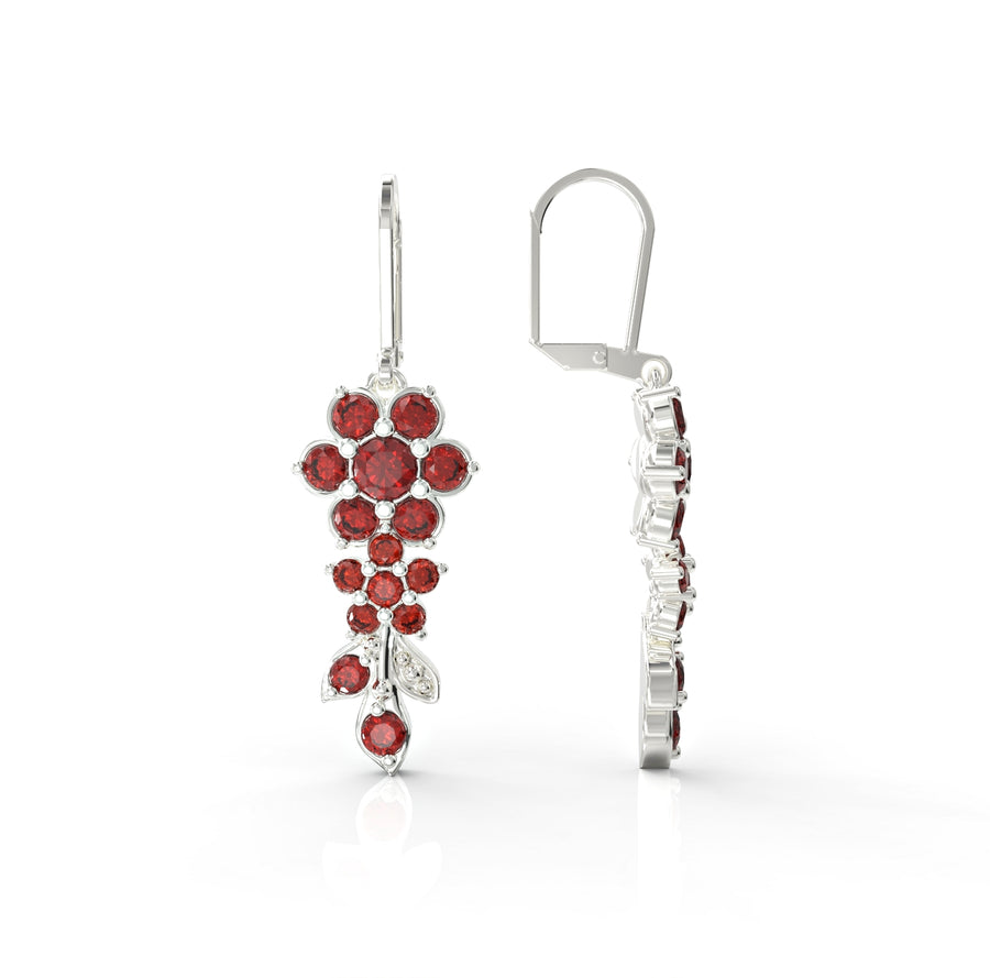 2 gold earrings medium flowering branch set with crystal stones