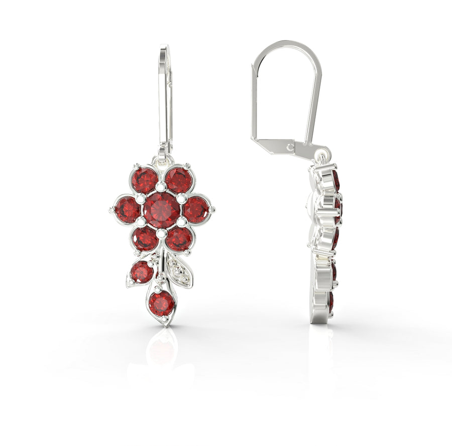 1 short flowering branch gold earrings studded with crystal stones