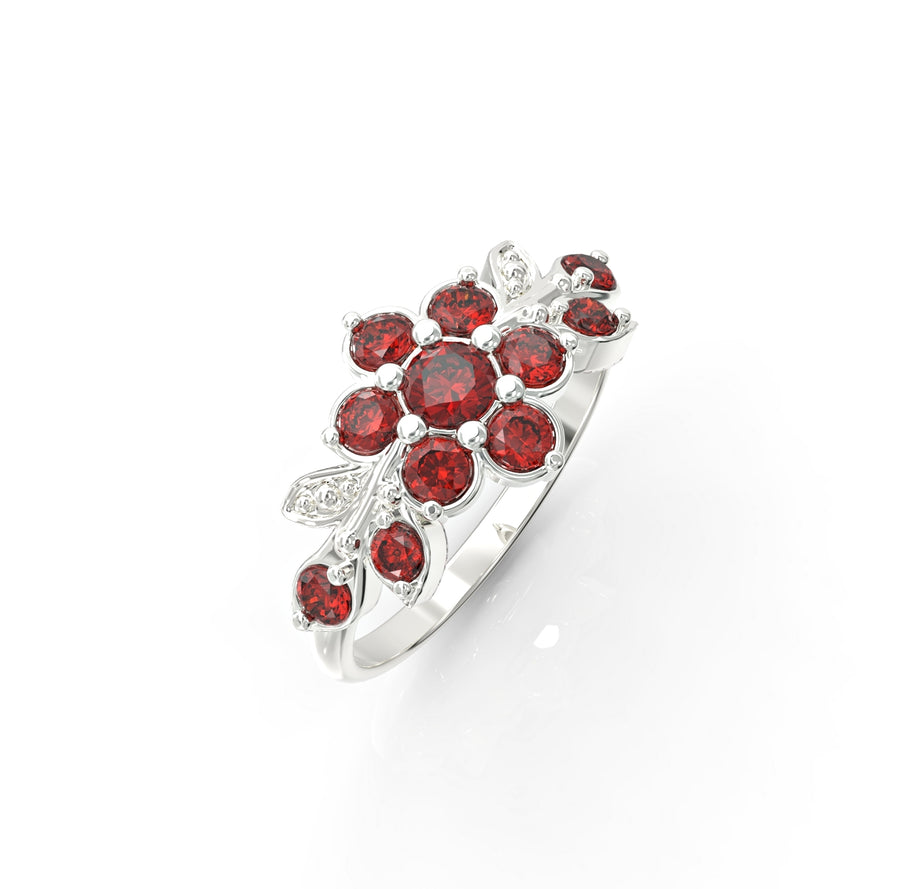 Flowering branch gold ring set with crystal stones 2