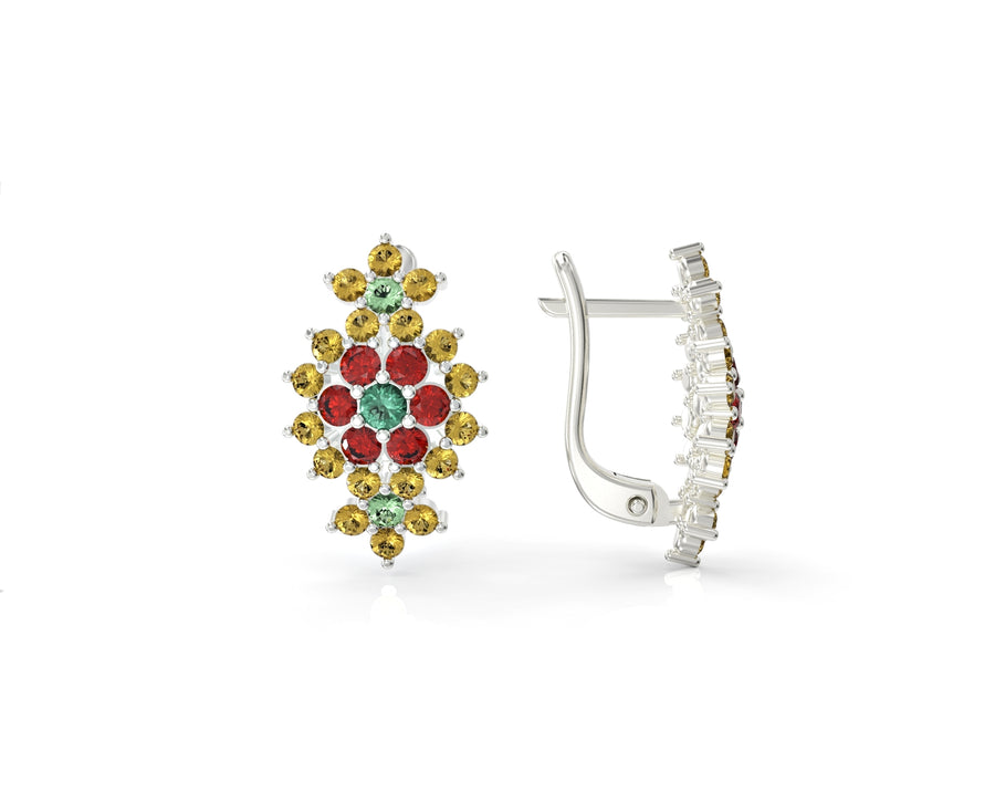 Floral diamond gold earrings studded with crystal stones 4