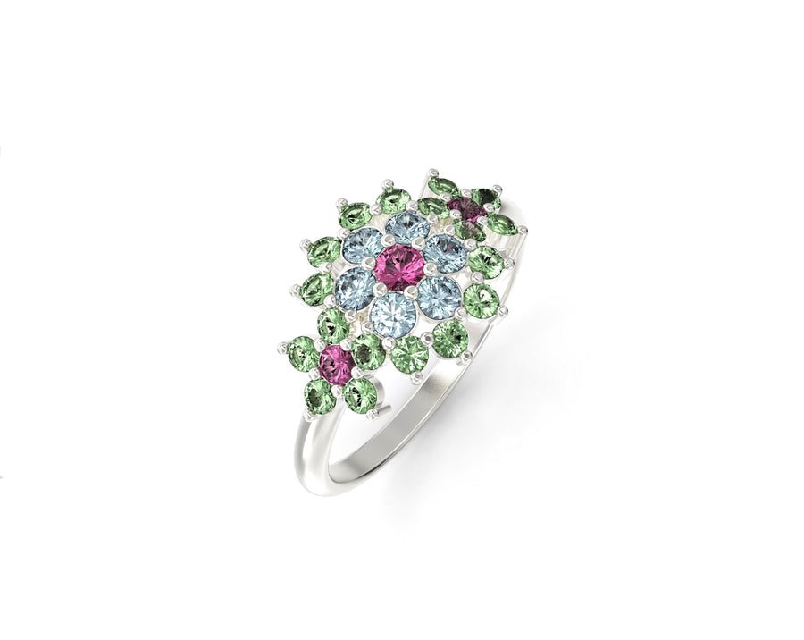 14K gold ring with floral rhombus set with crystal stones 3