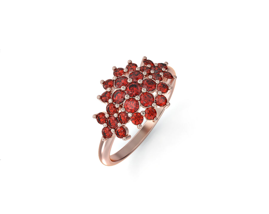 14K gold ring with floral rhombus set with crystal stones 4