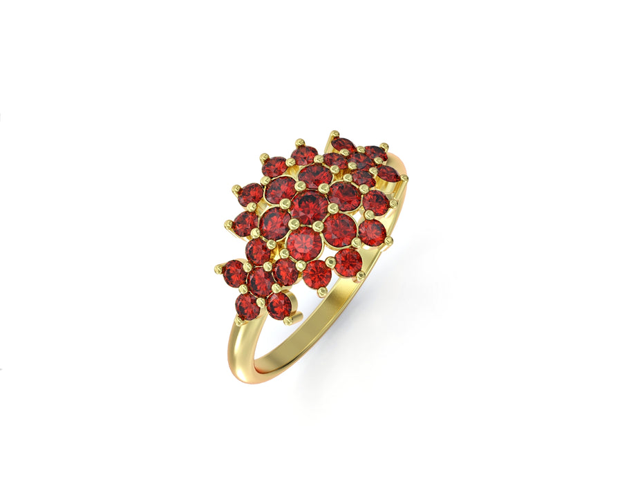 14K gold ring with floral rhombus set with crystal stones 5