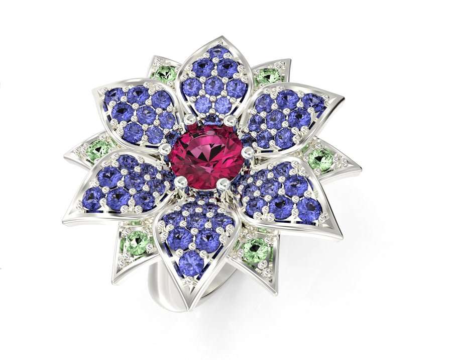 Amaryllis gold ring set with crystal stones 2