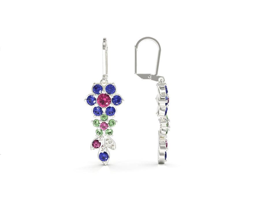3 gold earrings medium flowering branch set with crystal stones