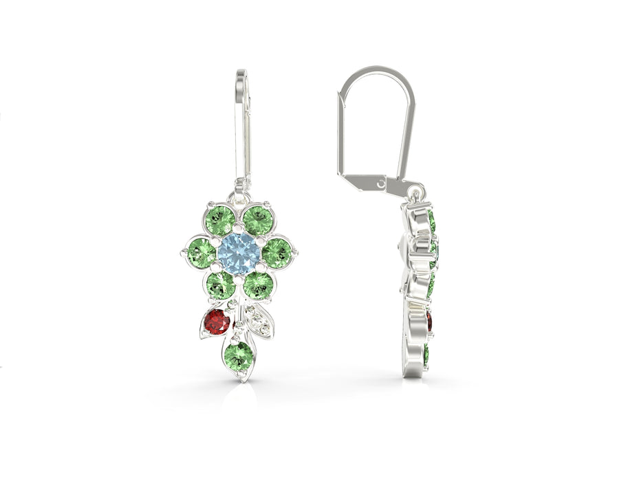 2 short flowering branch gold earrings studded with crystal stones