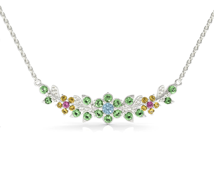 3 long flowering branch gold chain studded with crystal stones