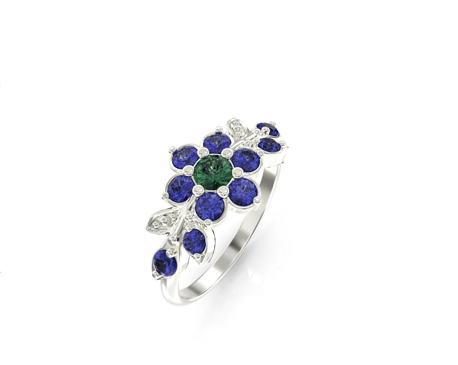 Flowering branch gold ring set with crystal stones 3