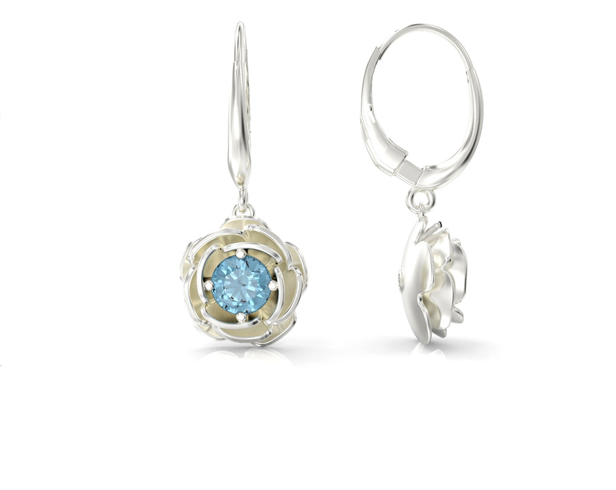 Gold earrings hanging rose studded with crystal stones 2