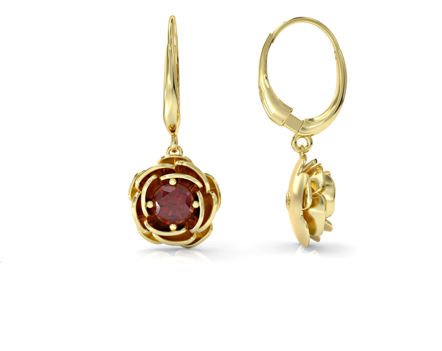 Gold earrings hanging rose studded with crystal stones 3