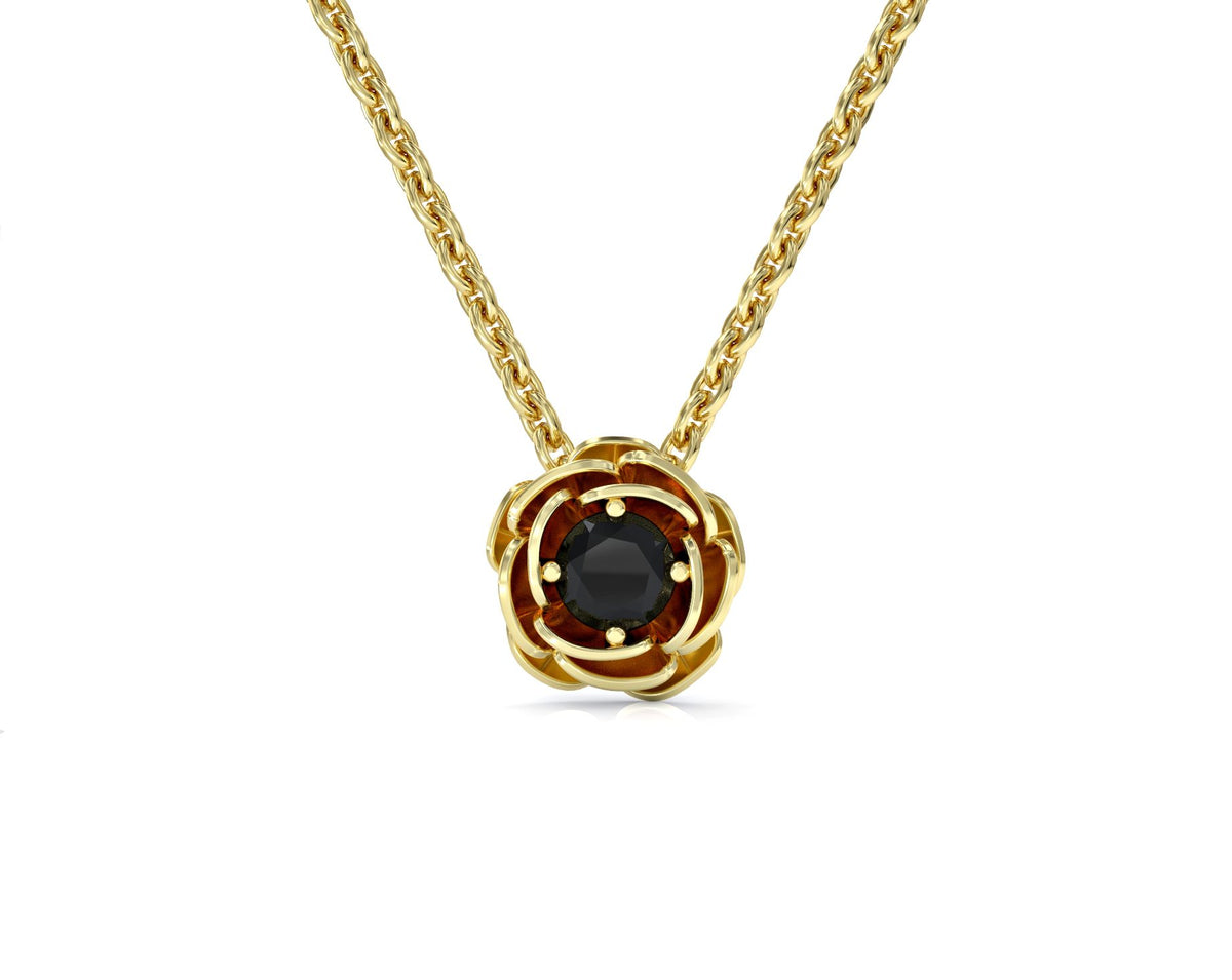 Rose gold plated yellow gold necklace studded with black zircon