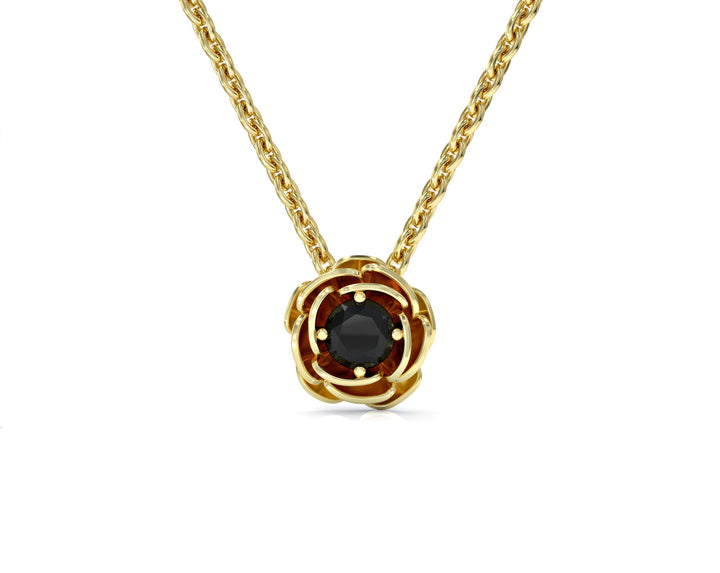 Rose gold plated yellow gold necklace studded with black zircon