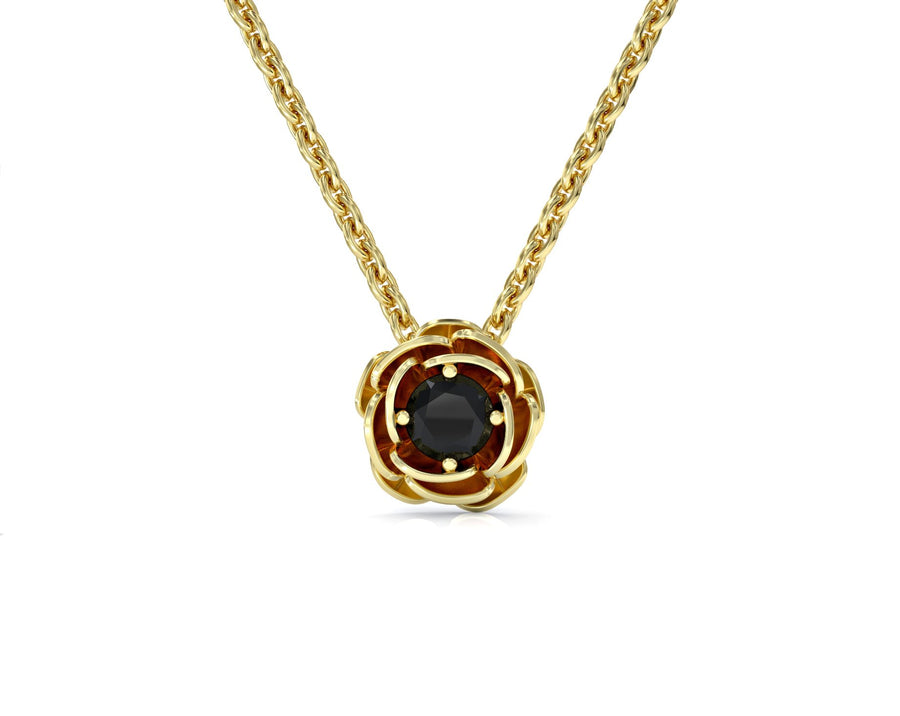 Rose gold plated yellow gold necklace studded with black zircon