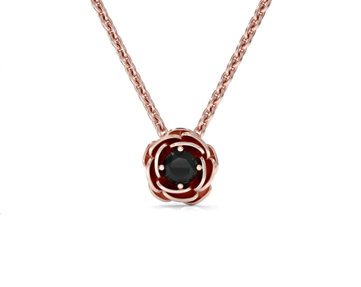 Rose gold plated rose gold necklace studded with black zircon