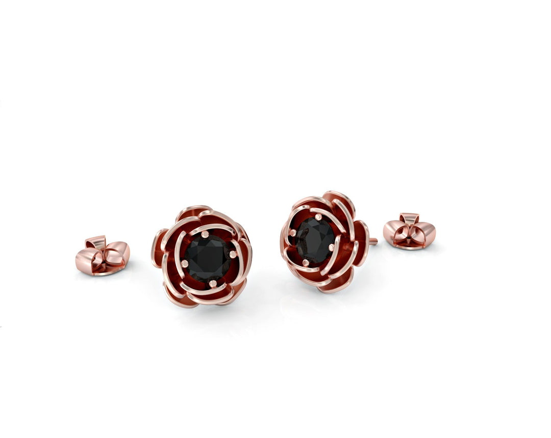 Rose gold plating Inlaid black Zirconia Gemstones Stud Earrings