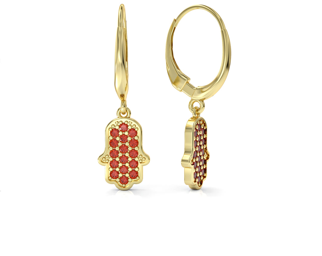 Hamsa gold earrings studded with crystal stones 1