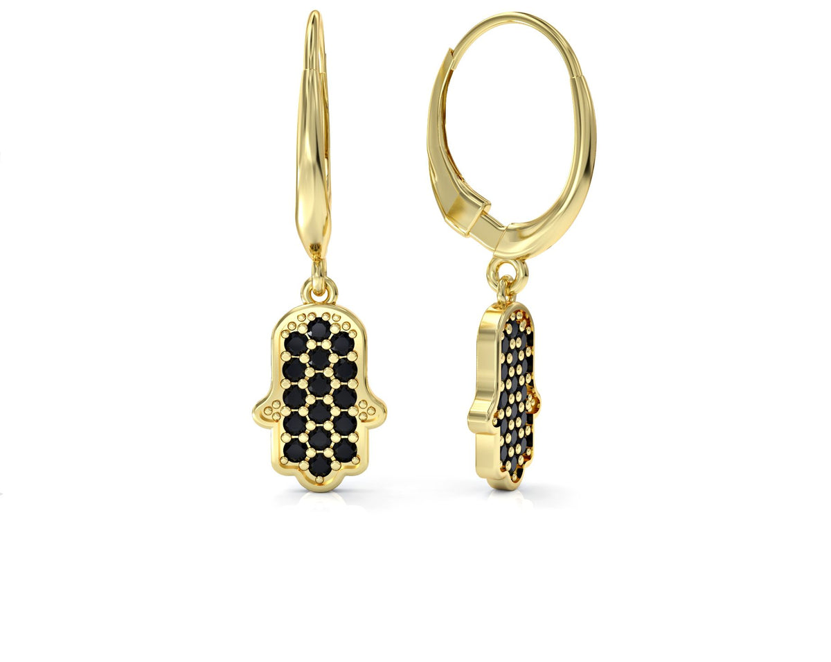 Hamsa dangling earrings studded with zircons
