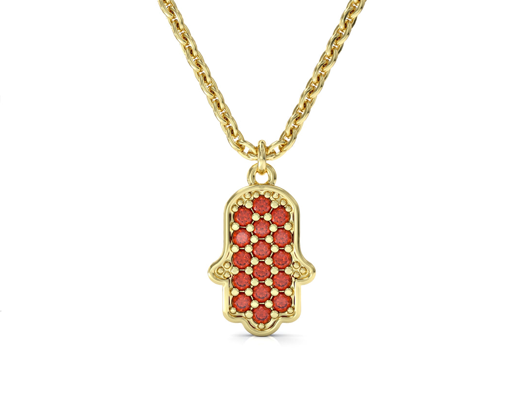 14K gold Hamsa necklace set with crystal stones - Main Image