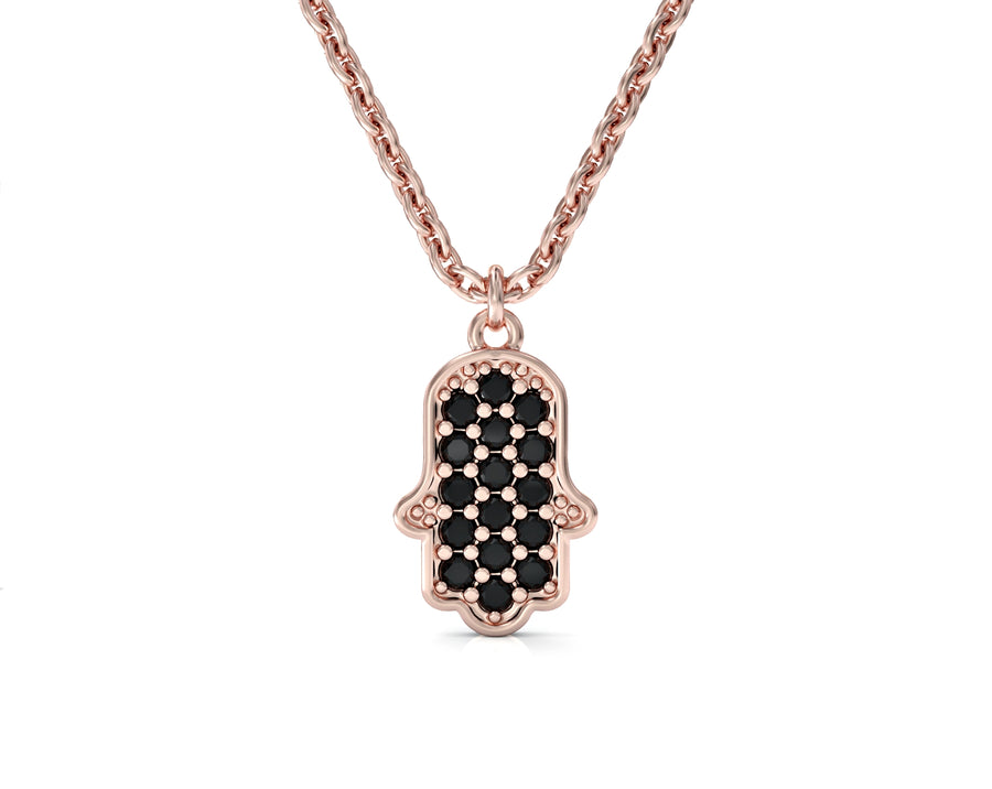 Hamsa pendant necklace studded with zircons