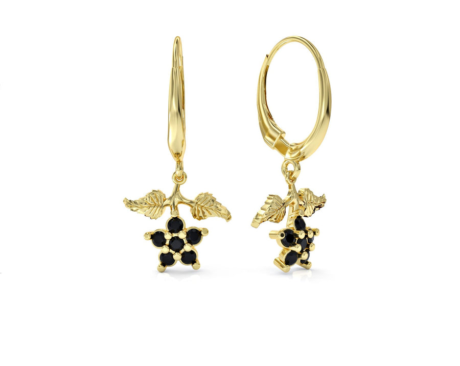 Floating leaf earrings studded with zircons