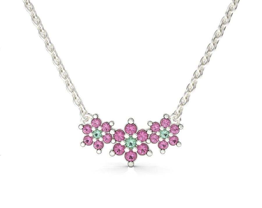 1 14K gold chain with three flowers inlaid with crystal stones