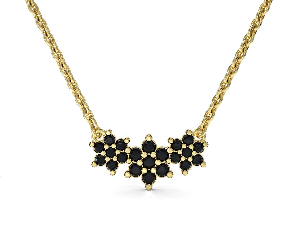 The chain of three adjacent flowers studded with zircons