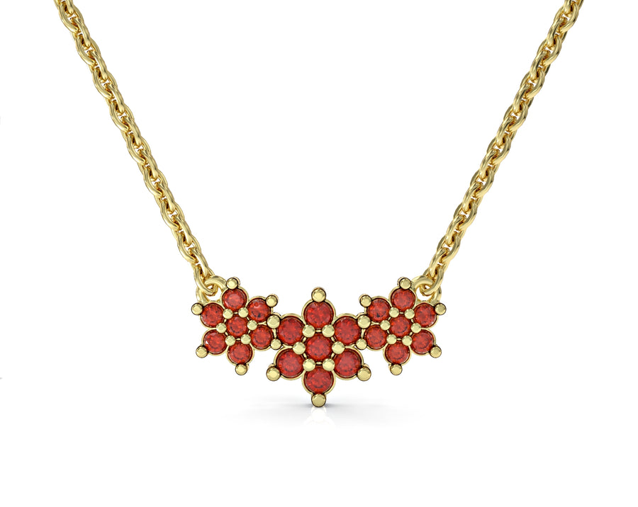 2 14K gold chain with three flowers inlaid with crystal stones