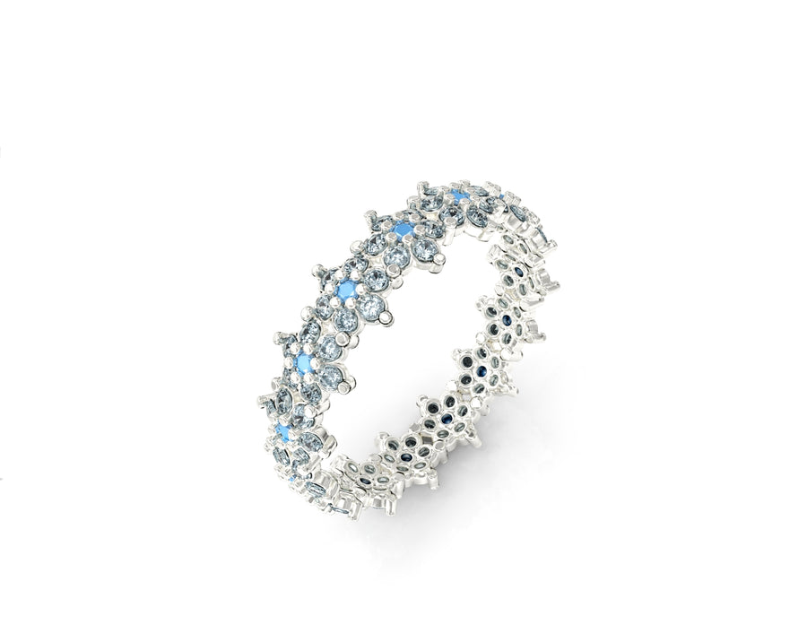 14K gold ring with three flowers set with crystal stones 1