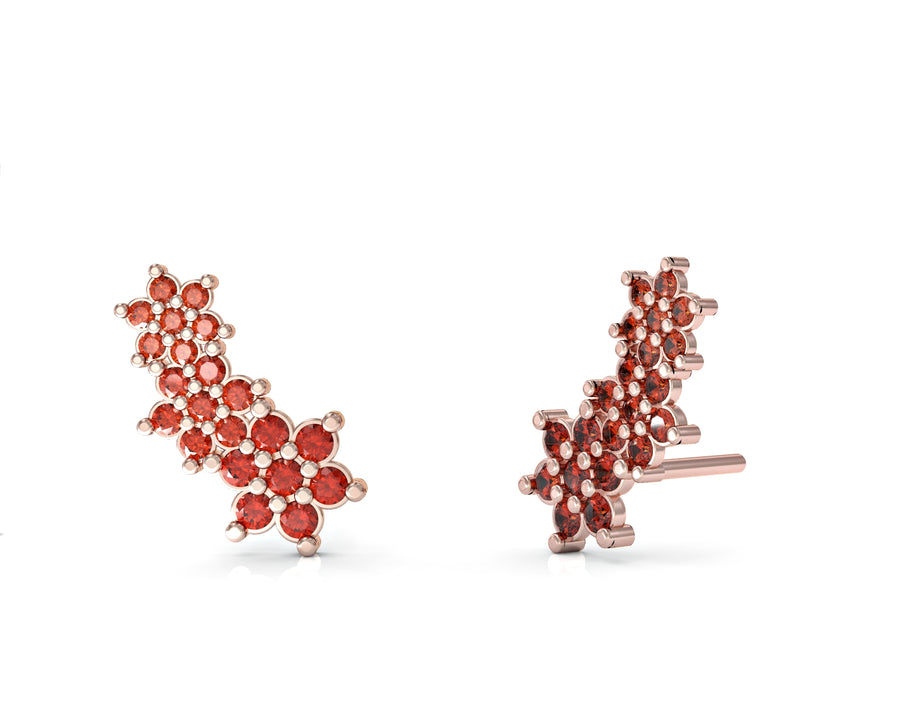 Gold earrings with three flowers set with crystal stones 1
