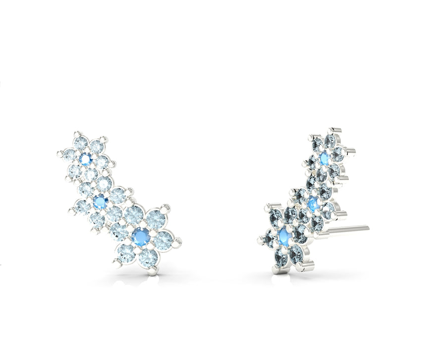 Gold earrings with three flowers set with crystal stones 3