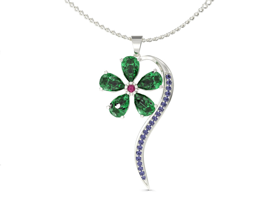 1 14K gold wish flower necklace set with crystal stones