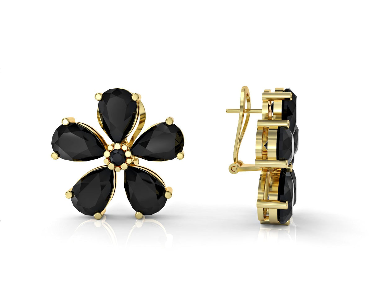 Close-up earrings with a flower of wishes