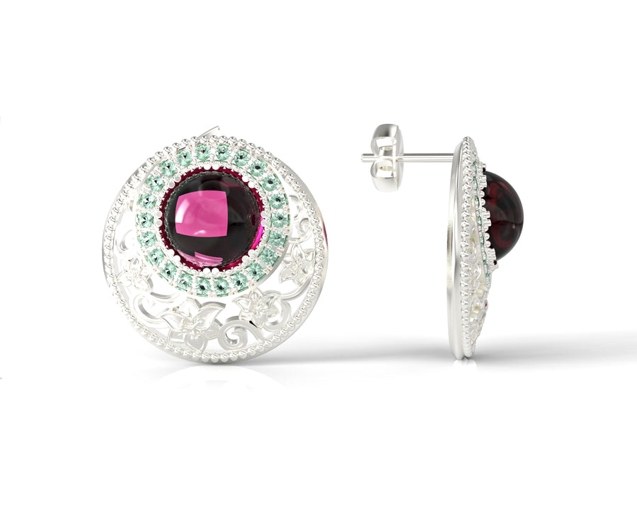 Gold earrings decorated with flowers inlaid with crystal stones 2