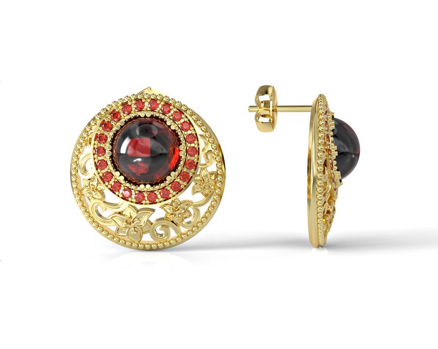 Gold earrings decorated with flowers inlaid with crystal stones 3