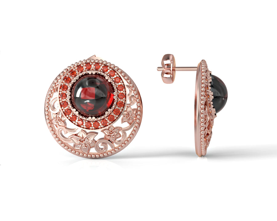 Gold earrings decorated with flowers inlaid with crystal stones 4