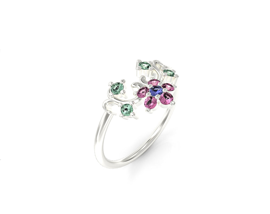 Gold ring flower series set with crystal stones 1