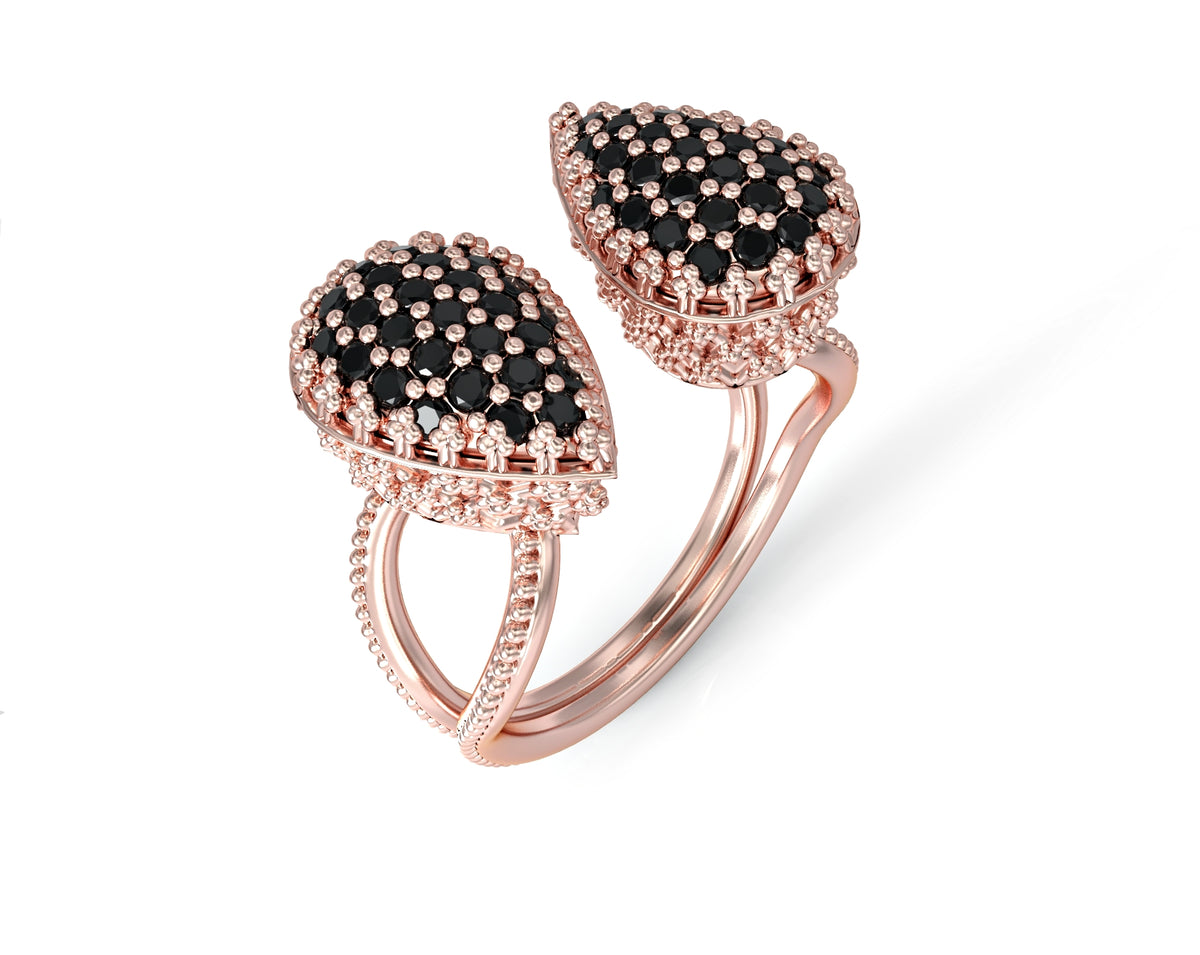 Double ring studded with zircons