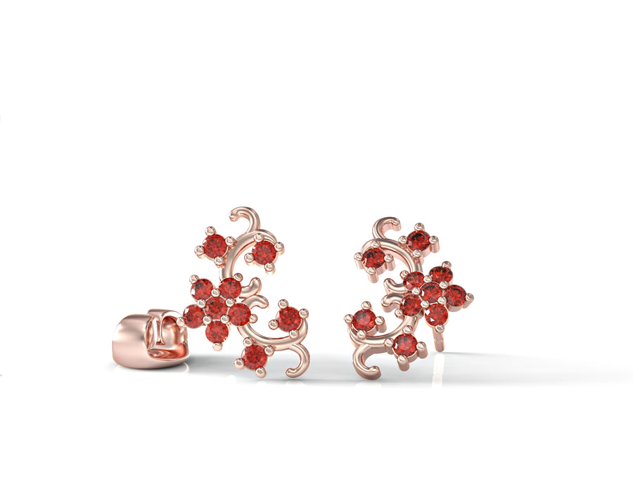 Gold earrings series of flowers embedded with crystal stones 1