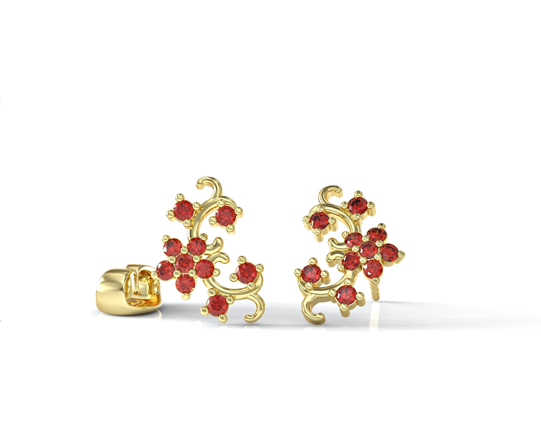 Gold earrings series of flowers embedded with crystal stones 2