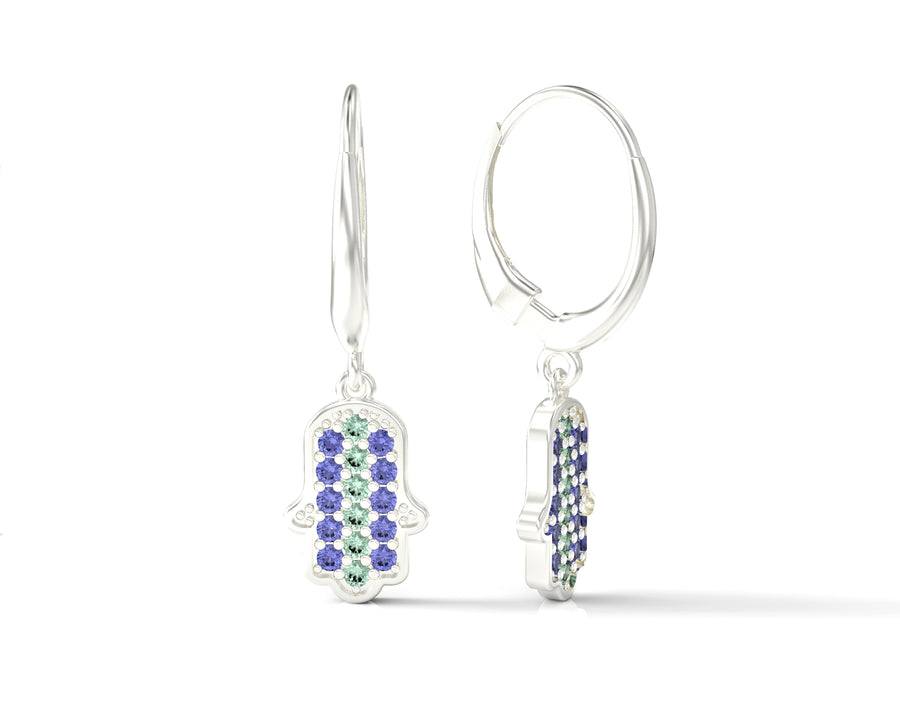 Hamsa gold earrings studded with crystal stones 2