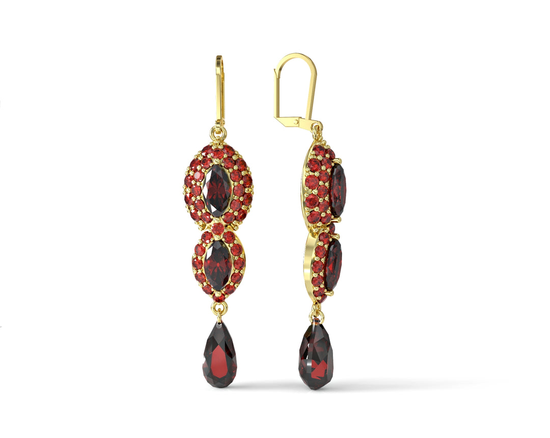 Gold earrings hanging eyes studded with crystal stones 2