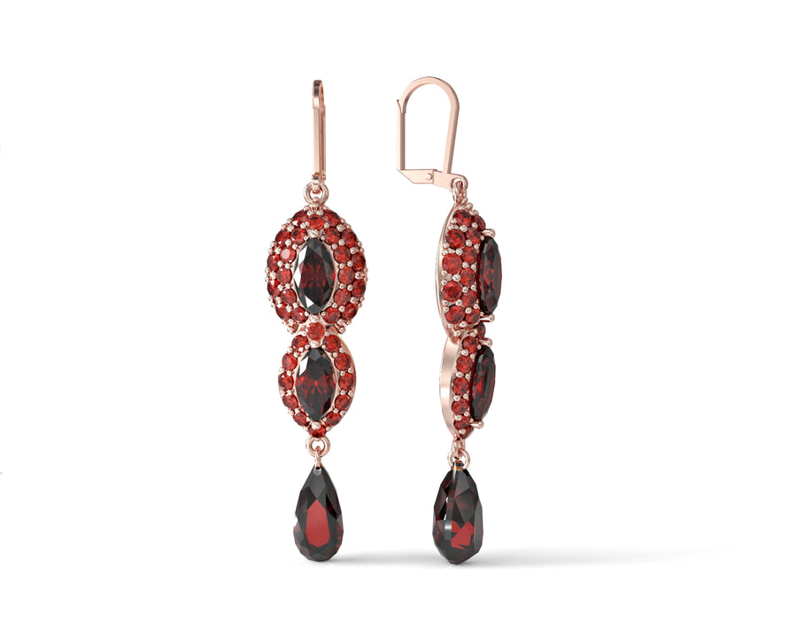 Gold earrings hanging eyes studded with crystal stones 3