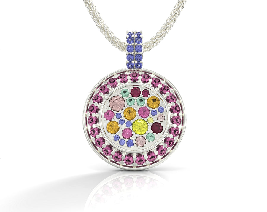 1 14K gold chain colored sequence set with crystal stones
