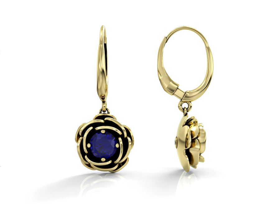 Gold earrings hanging rose studded with crystal stones 4