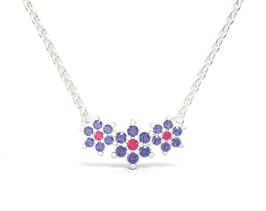 4 14K gold chain with three flowers inlaid with crystal stones