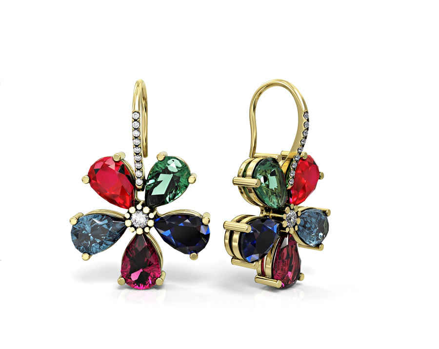 Gold earrings hanging flower of wishes embedded with crystal stones 1