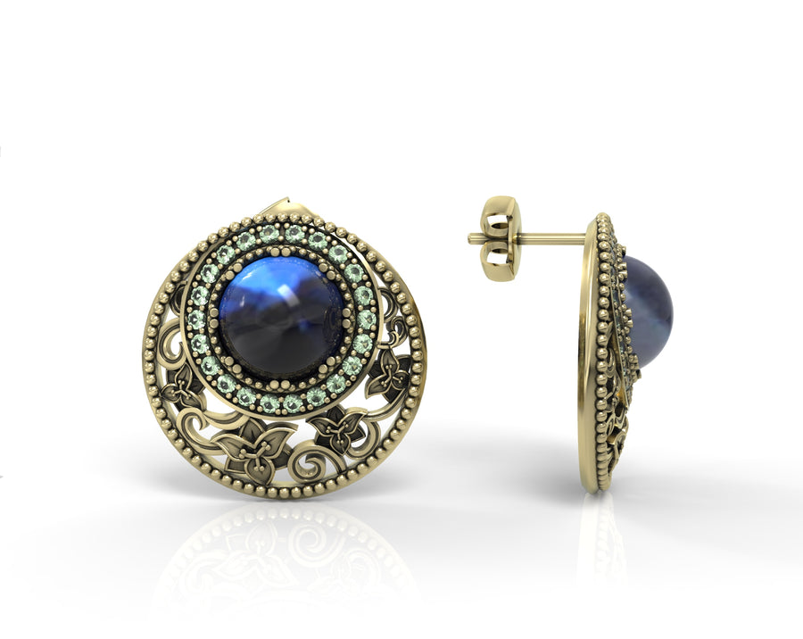 Gold earrings decorated with flowers inlaid with crystal stones 5